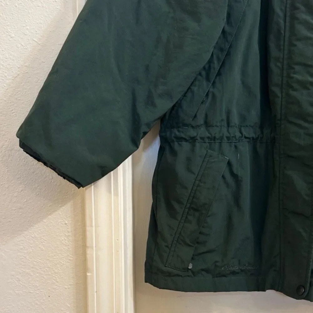 Eddie Bauer Chore Coat Womens XS Hooded Zip Outdoor Ski Barn Fleece Lined Green